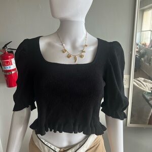 Elegant Black Puff Sleeve Crop Top